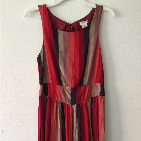 Red Striped Knee Length Dress with Ribbon Ties - Picture 1 of 3